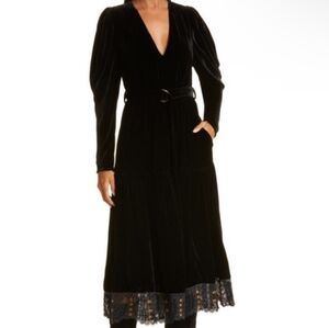 ULLA JOHNSON LENA VELVET BELTED MIDI DRESS